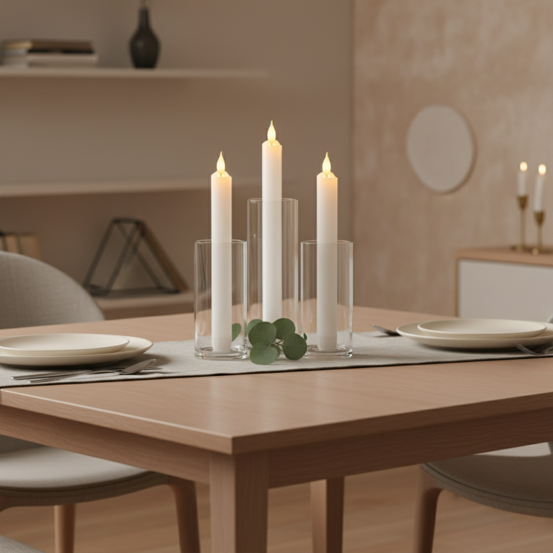 Pack Of 6 Flameless Taper Candles With Remote Timer And Dimmer