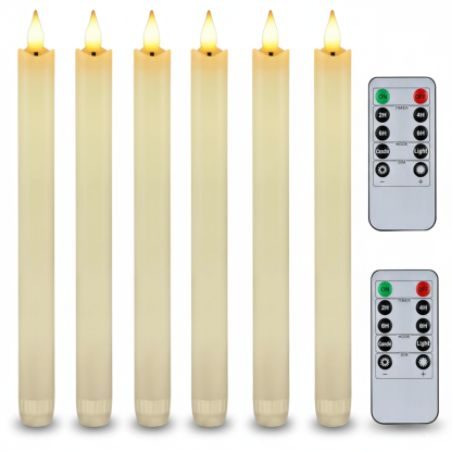 Pack Of 6 Flameless Taper Candles With Remote Timer And Dimmer