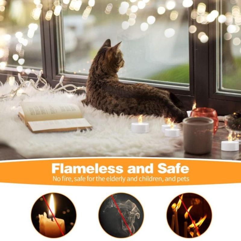 Pack 12 Flickering Tea Lights – Safe and Smokeless Design-Solar Wind LED Chime