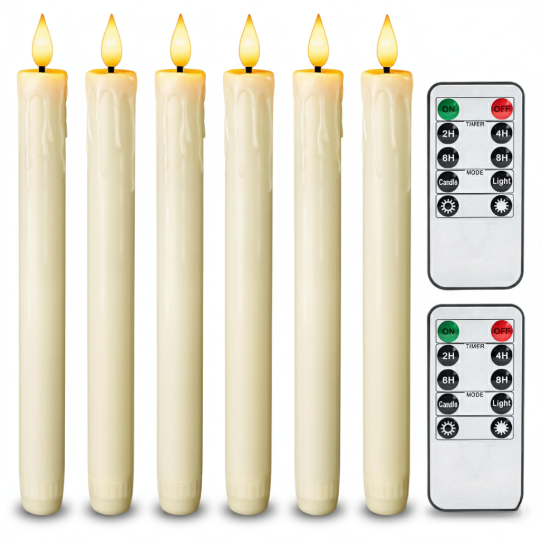 Real Wax LED Flameless Taper Candles With Remote Timer
