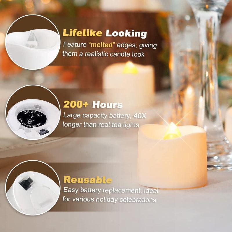 Set Of 12 Flameless Votive Candles - LED Lamp Candles For Home Decor-Solar Wind LED Chime