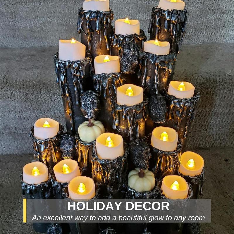 Set Of 12 Flameless Votive Candles - LED Lamp Candles For Home Decor-Solar Wind LED Chime