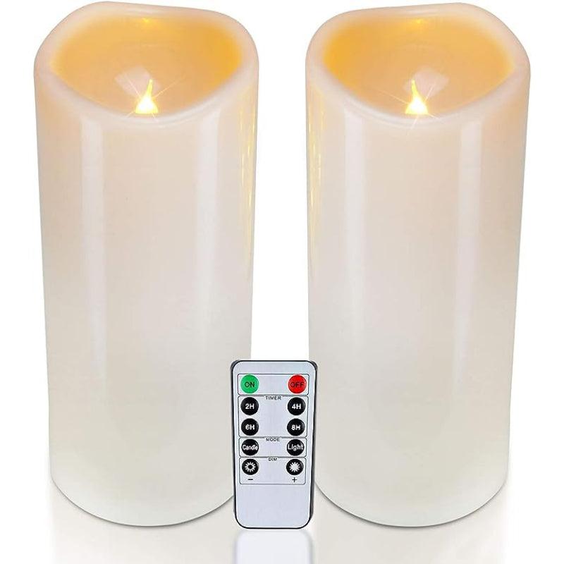 Set Of 2 Flameless Outdoor Lantern Candles – Remote Control Waterproof LED-Solar Wind LED Chime
