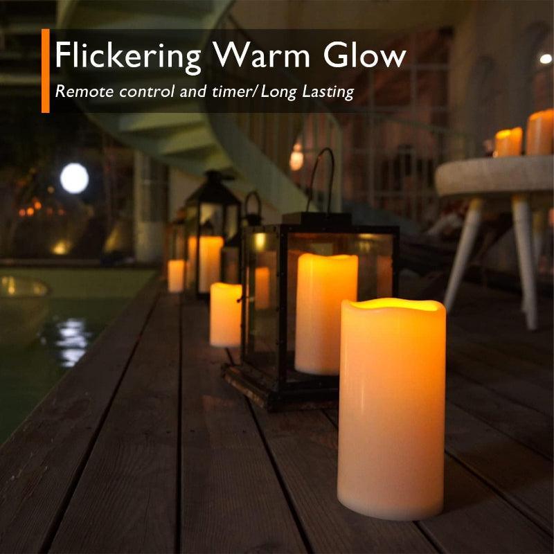 Set Of 2 Flameless Outdoor Lantern Candles – Remote Control Waterproof LED-Solar Wind LED Chime