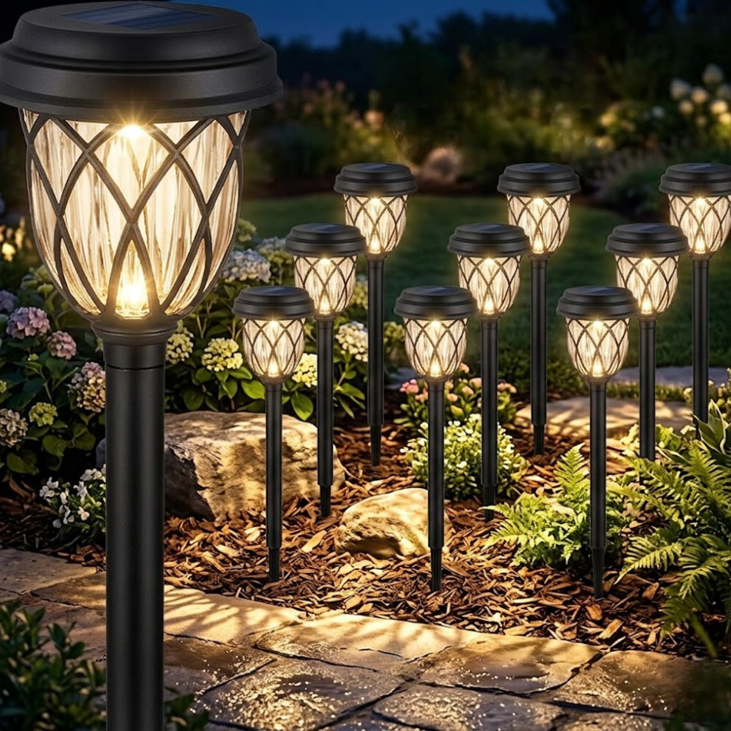 Pack Of 10 Solar Pathway Lights For Outdoor Garden