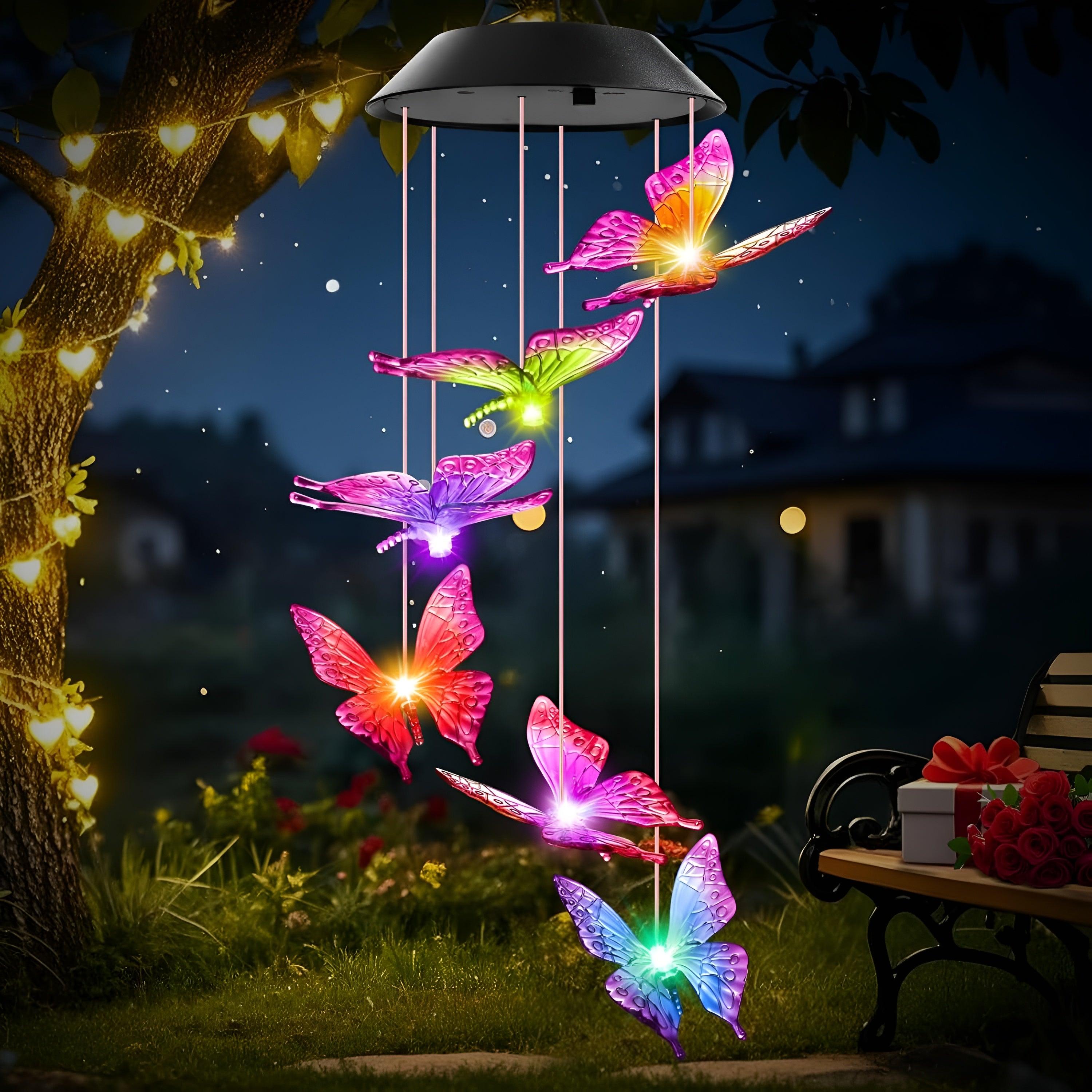 Solar Butterfly Wind Chimes For Outdoors-Solar Wind LED Chime