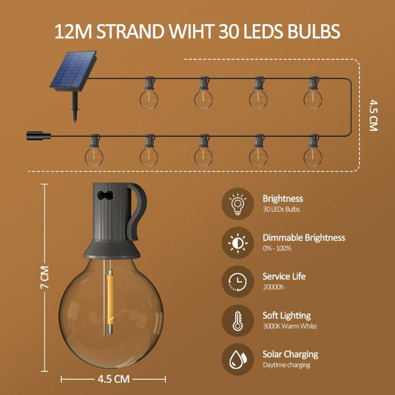 G40 Solar String Lights Outdoor – Waterproof LED Patio Lighting-Solar Wind LED Chime