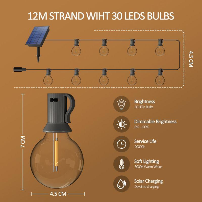 G40 Solar String Lights Outdoor – Waterproof LED Patio Lighting-Solar Wind LED Chime