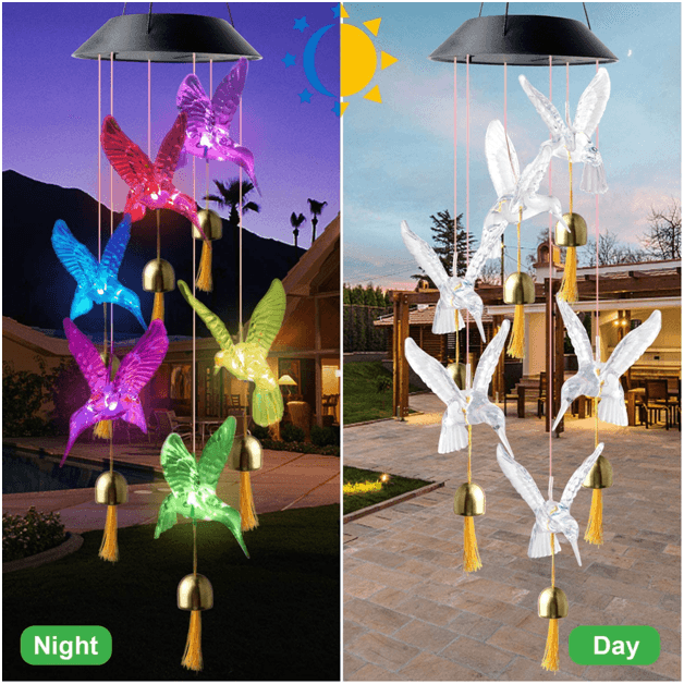 LED Hummingbird Solar Wind Chime – Color Changing Outdoor Decor-Solar Wind LED Chime