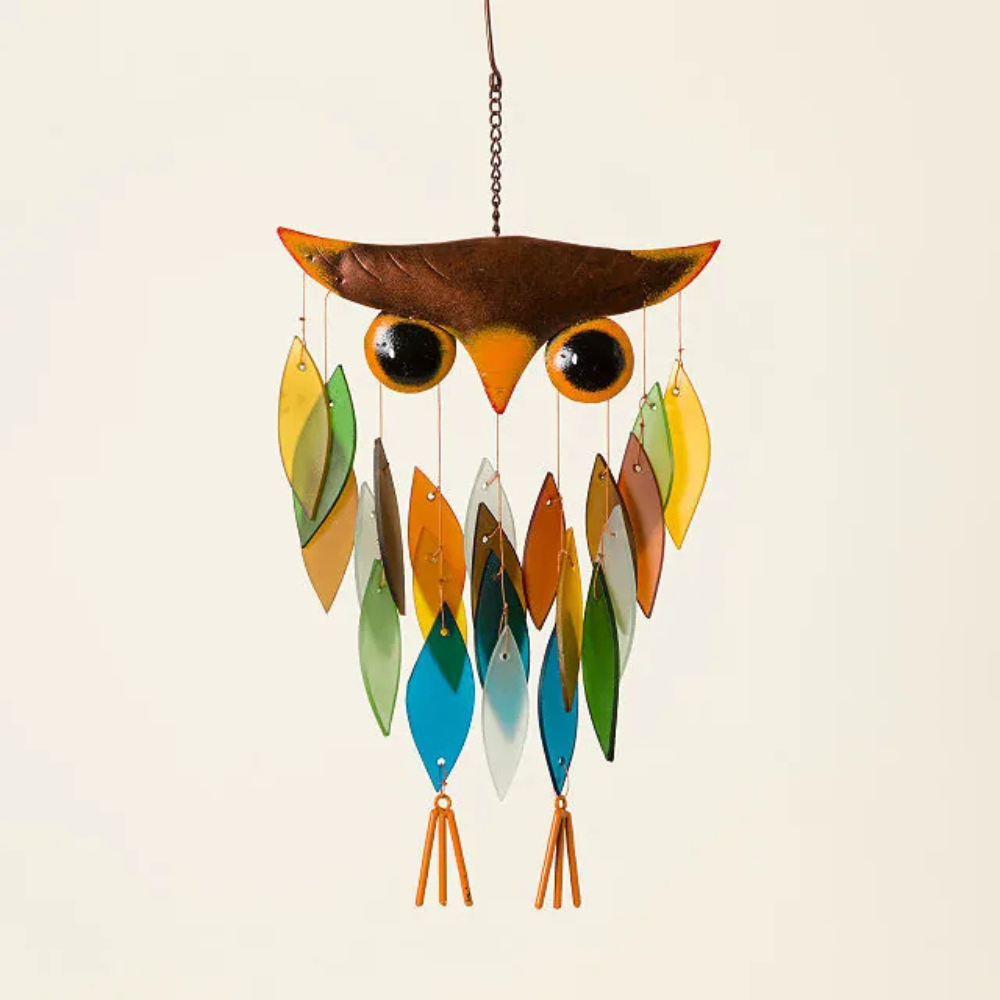 Hanging Owl Wind Chime For Garden With Artful Sound-Solar Wind LED Chime
