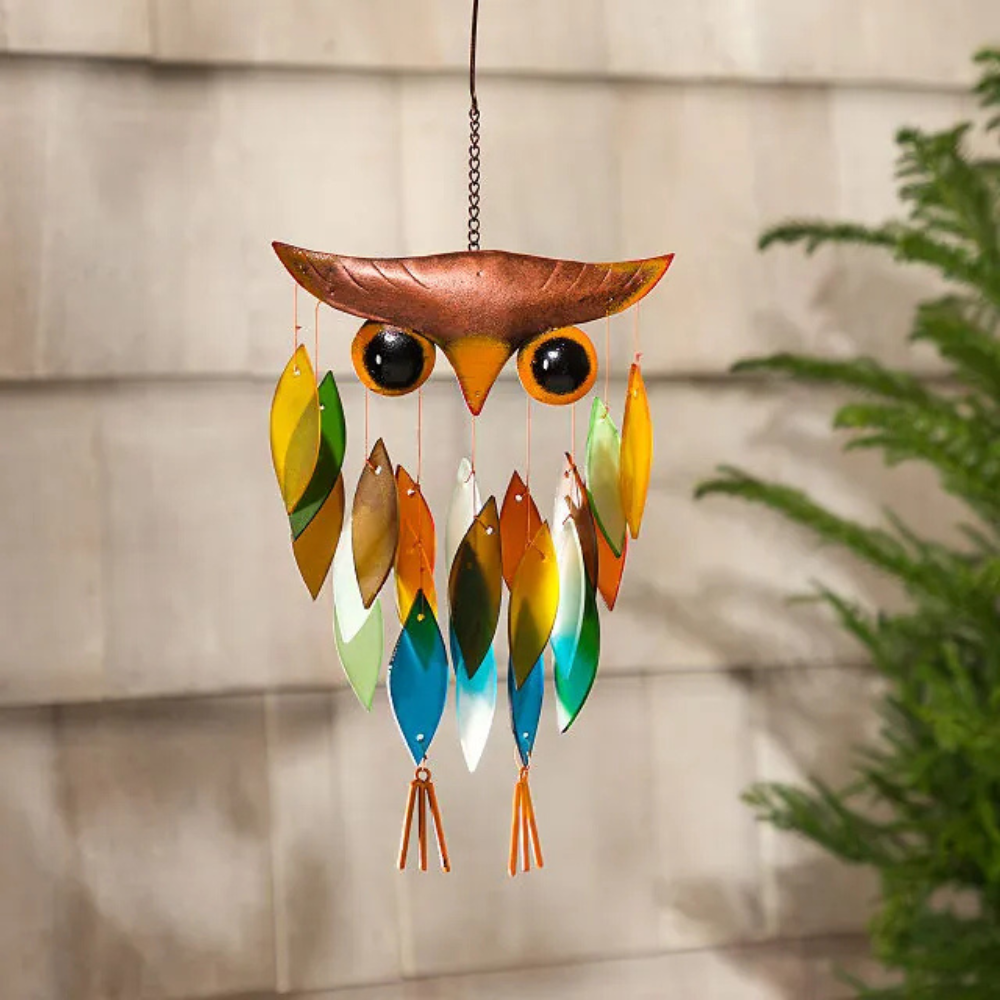 Hanging Owl Wind Chime For Garden With Artful Sound-Solar Wind LED Chime