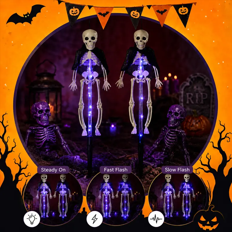 Pack Of 2 Halloween Themed Solar LED Stake Lights Set For Lawn And Porch Decor