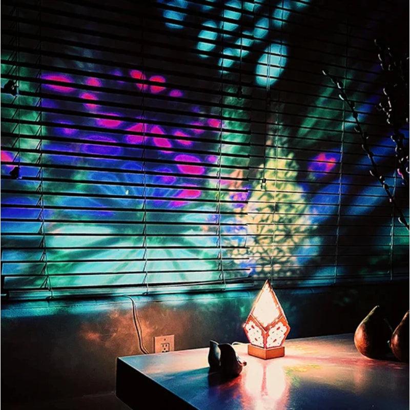 LED Bohemian Floor Lamp – Geometric Wooden Polar Star Design-Solar Wind LED Chime