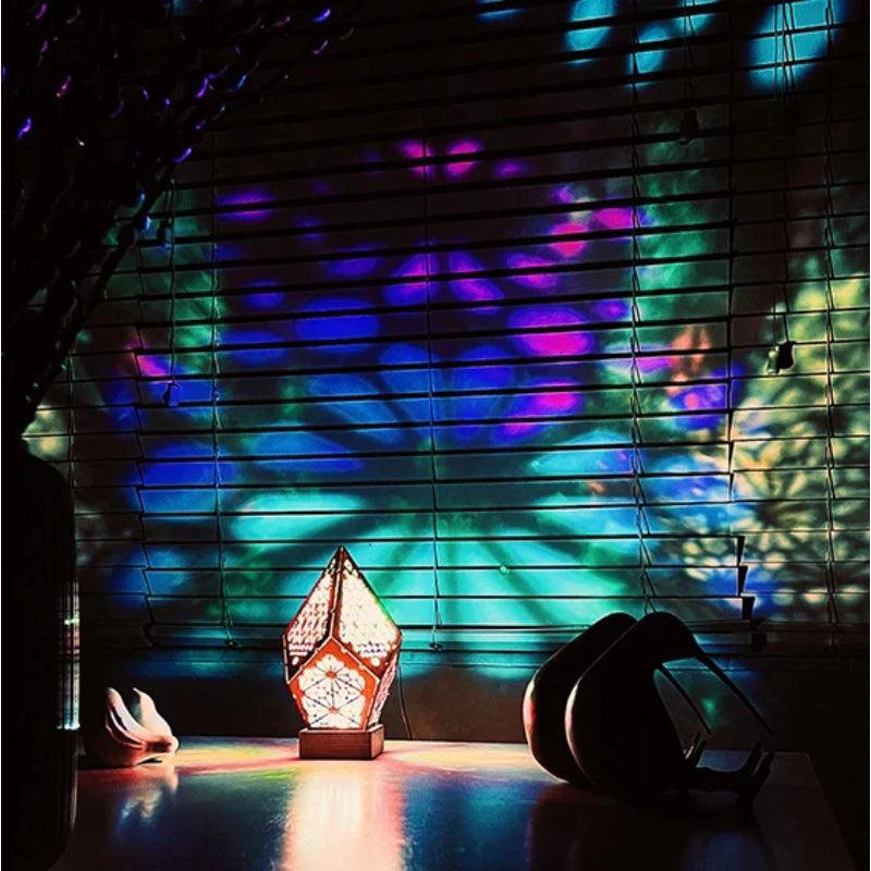 LED Bohemian Floor Lamp – Geometric Wooden Polar Star Design-Solar Wind LED Chime