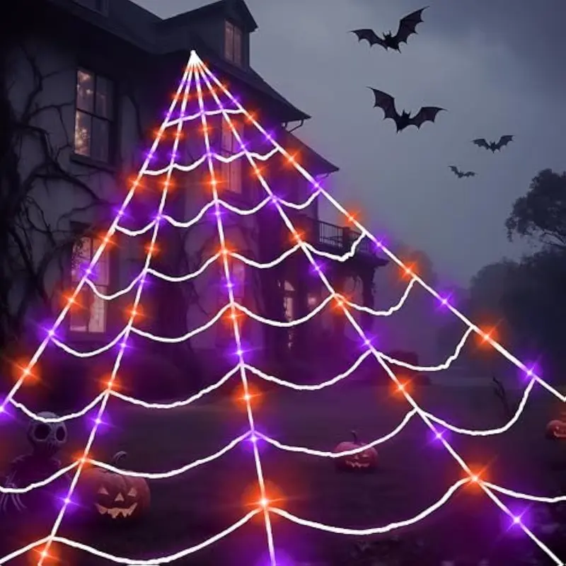 Halloween Themed Giant Triangular Spider Web LED Lights With 8 Lighting Modes