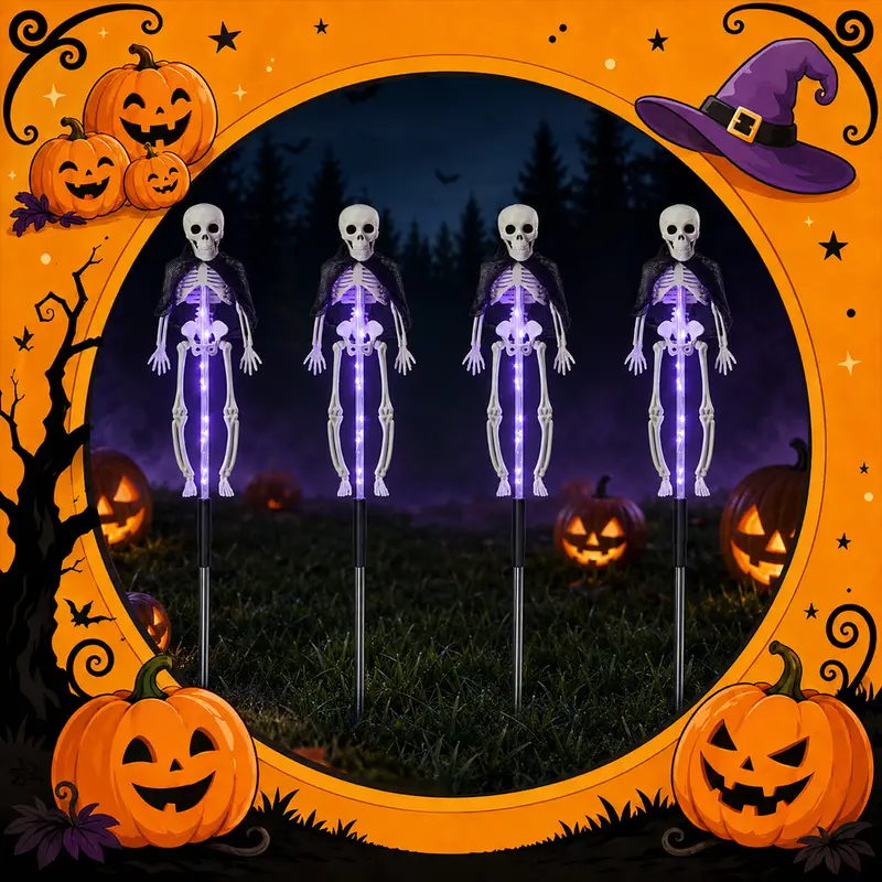 Pack Of 2 Halloween Themed Solar LED Stake Lights Set For Lawn And Porch Decor