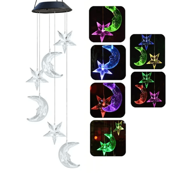 Moon Star Solar Chime – Color Changing LED Outdoor Decor-Solar Wind LED Chime