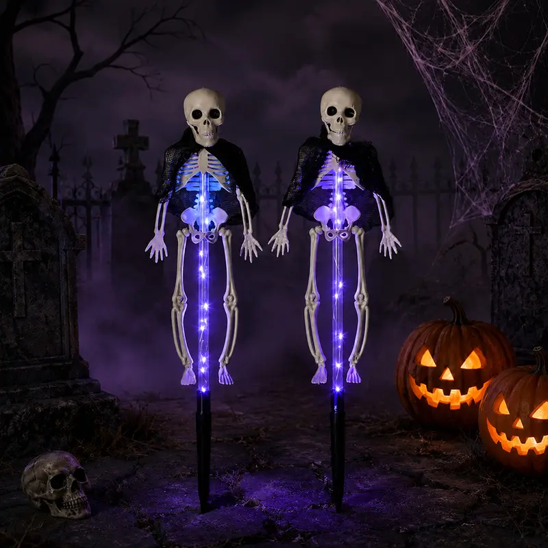 Pack Of 2 Halloween Themed Solar LED Stake Lights Set For Lawn And Porch Decor