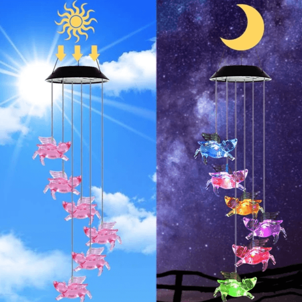 Pigs Solar Wind Chime – Colorful LED Lights for Outdoor Decor-Solar Wind LED Chime