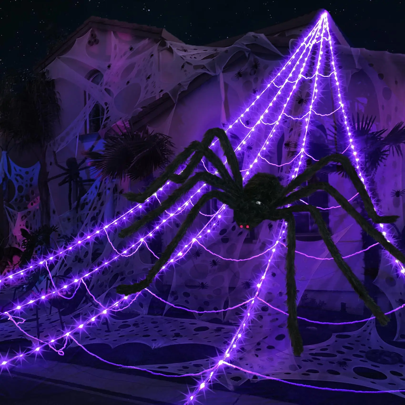 Halloween Themed Spider Web LED Lights With 8 Lighting Modes And Remote Control