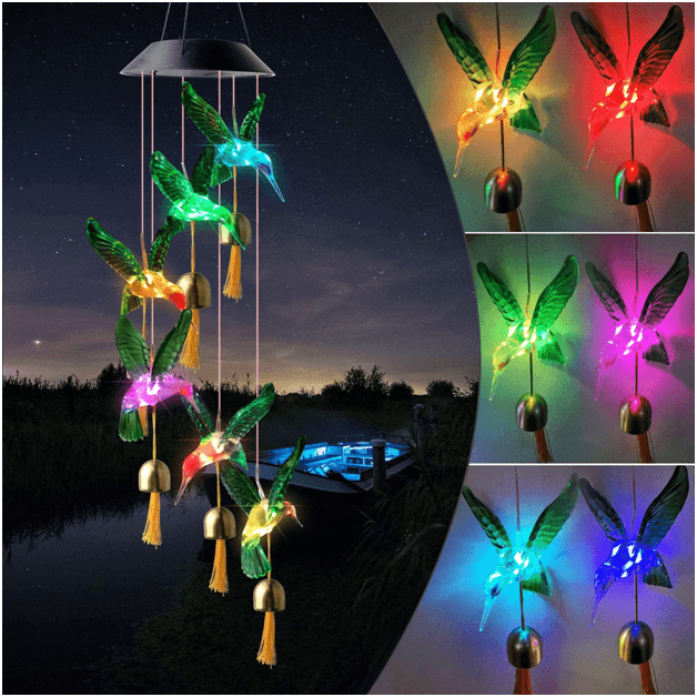LED Hummingbird Solar Wind Chime – Color Changing Outdoor Decor-Solar Wind LED Chime