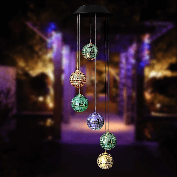 Mirror Ball Wind Chime  – Solar LED Garden Decoration-Solar Wind LED Chime
