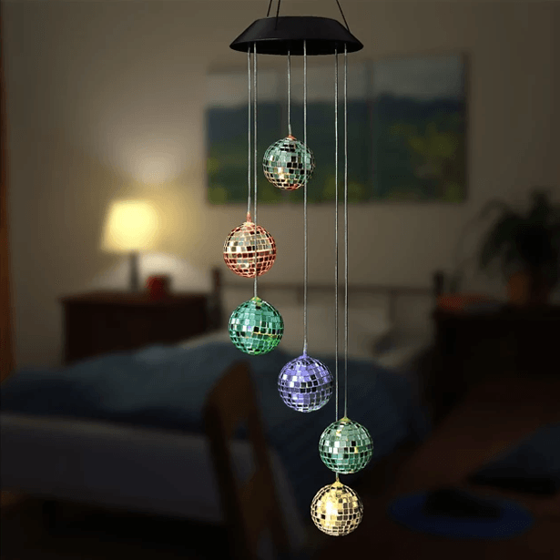 Mirror Ball Wind Chime  – Solar LED Garden Decoration-Solar Wind LED Chime
