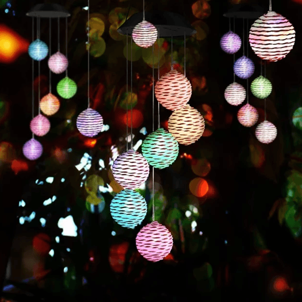 Hanging Lantern Wind Chimes - Spiral Spinner Decorative-Solar Wind LED Chime