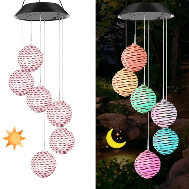 Hanging Lantern Wind Chimes - Spiral Spinner Decorative-Solar Wind LED Chime