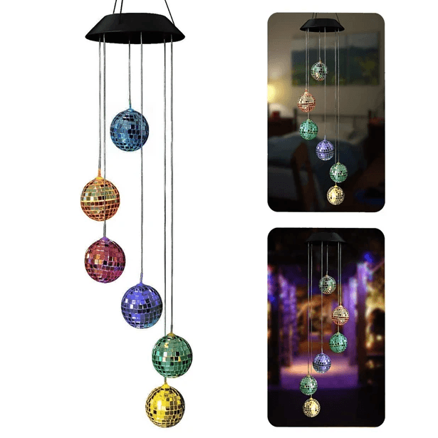 Mirror Ball Wind Chime  – Solar LED Garden Decoration-Solar Wind LED Chime