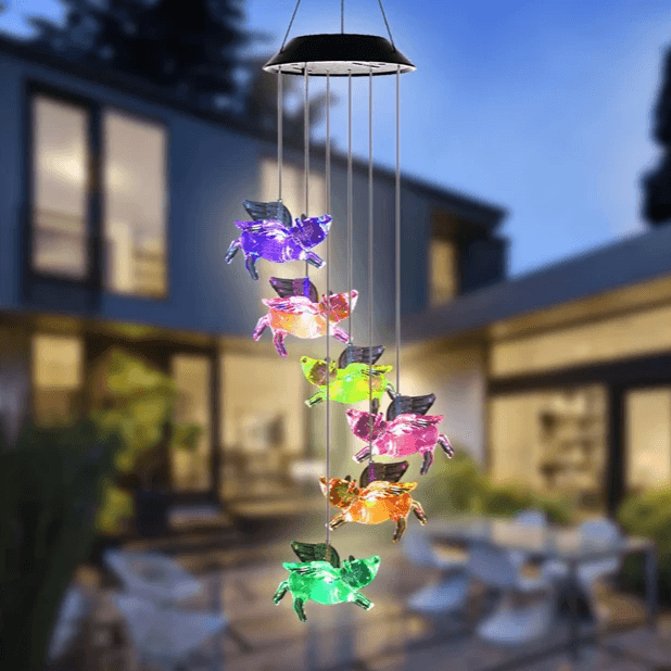 Pigs Solar Wind Chime – Colorful LED Lights for Outdoor Decor-Solar Wind LED Chime