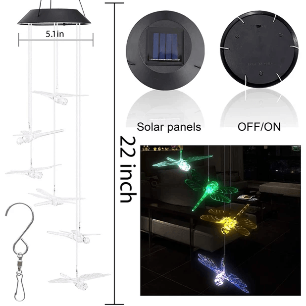 Dragonfly Wind Chime – Weatherproof Outdoor Decoration-Solar Wind LED Chime