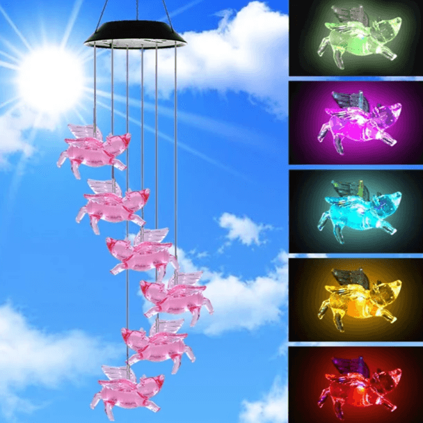 Pigs Solar Wind Chime – Colorful LED Lights for Outdoor Decor-Solar Wind LED Chime