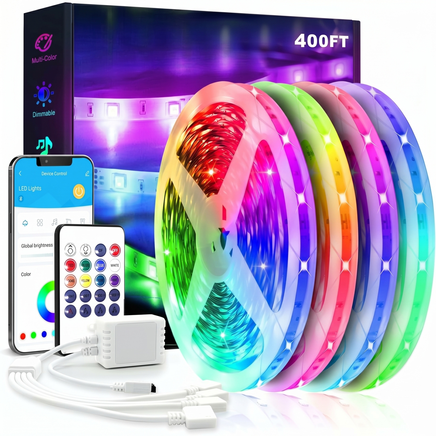 100FT RGB LED Strip Lights With APP Control Remote And Music Sync For Party Room Decor