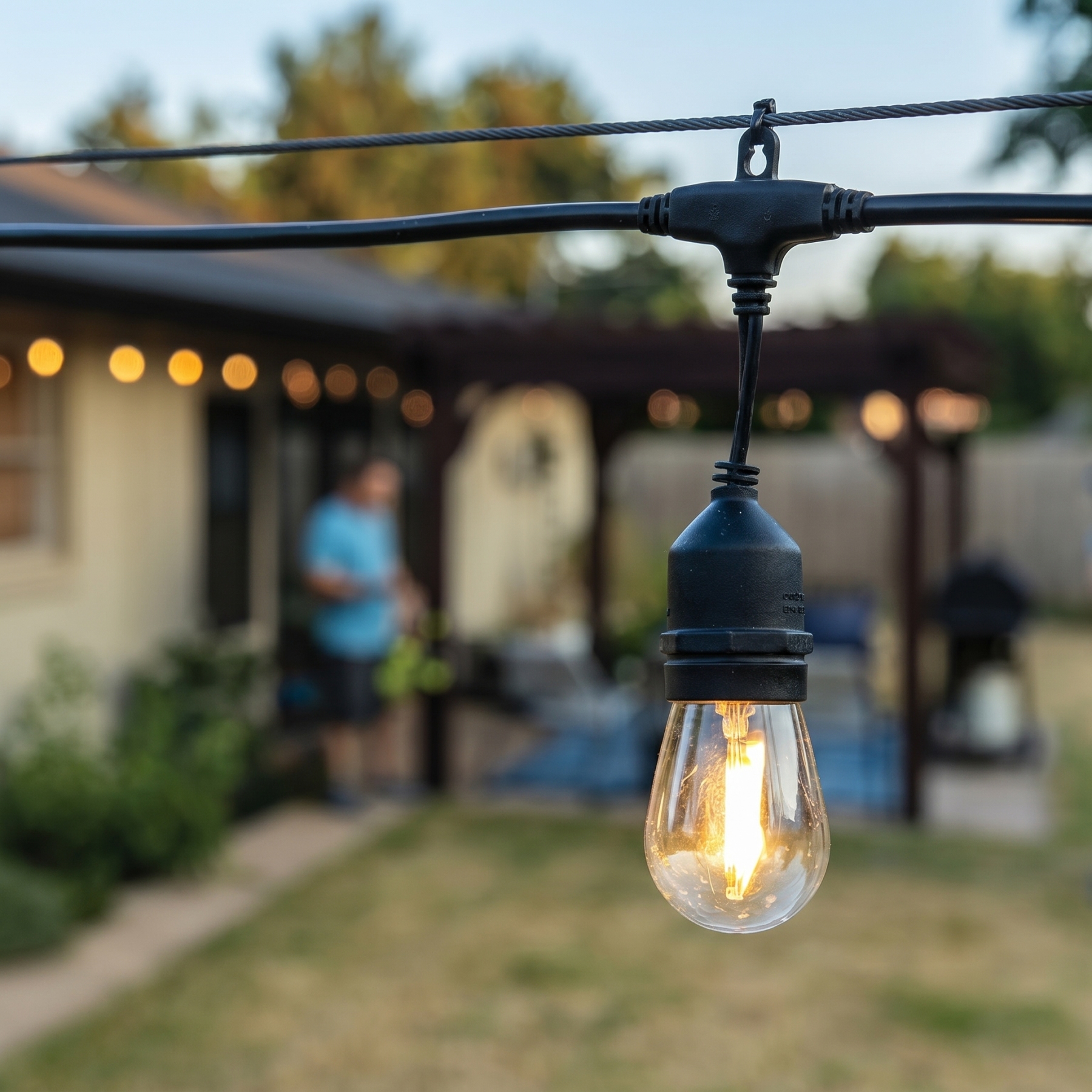 Outdoor LED Cafe String Lights With 24 Bulbs For Patio And Backyard