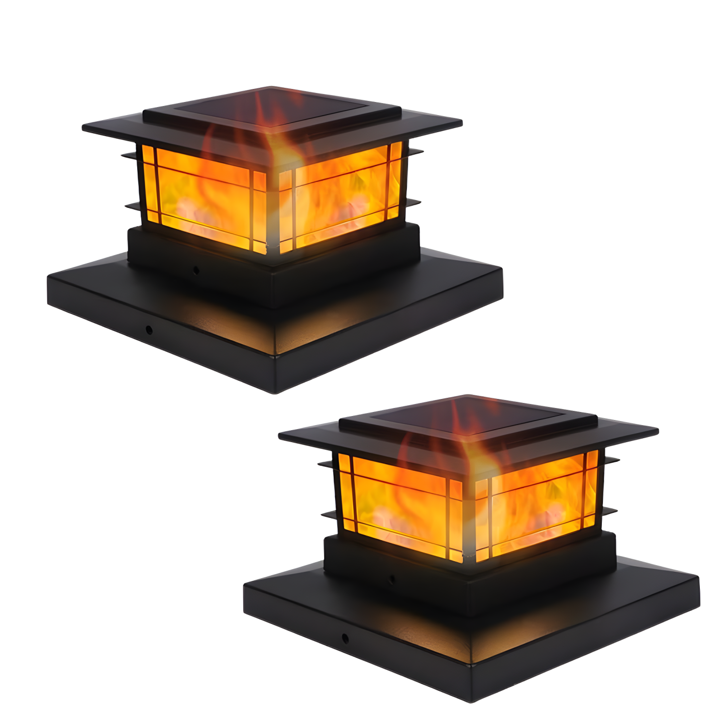 Solar Flickering Flame Post Cap Lights For Outdoor Fence