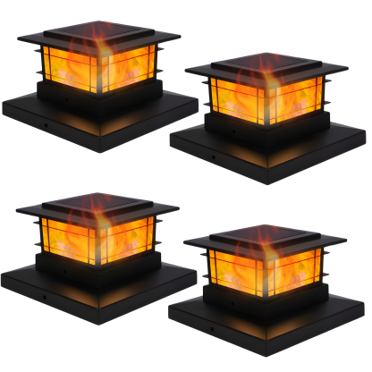 Solar Flickering Flame Post Cap Lights For Outdoor Fence