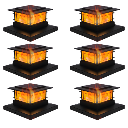 Solar Flickering Flame Post Cap Lights For Outdoor Fence