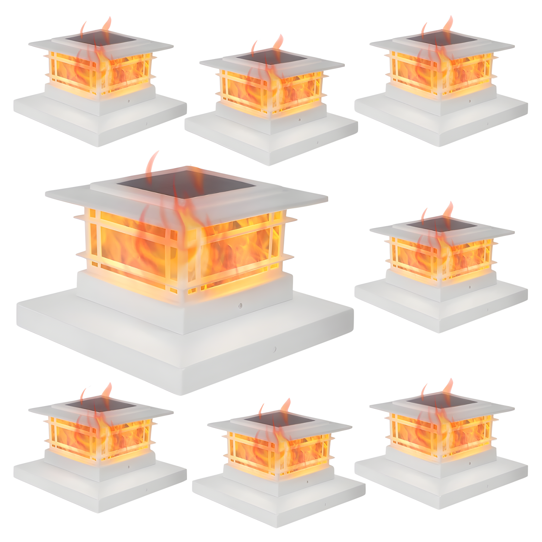 Solar Flickering Flame Post Cap Lights For Outdoor Fence