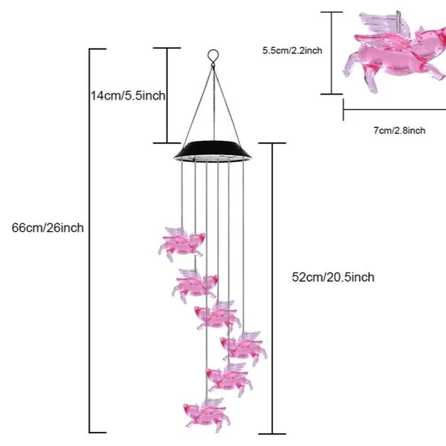Pigs Solar Wind Chime – Colorful LED Lights for Outdoor Decor-Solar Wind LED Chime