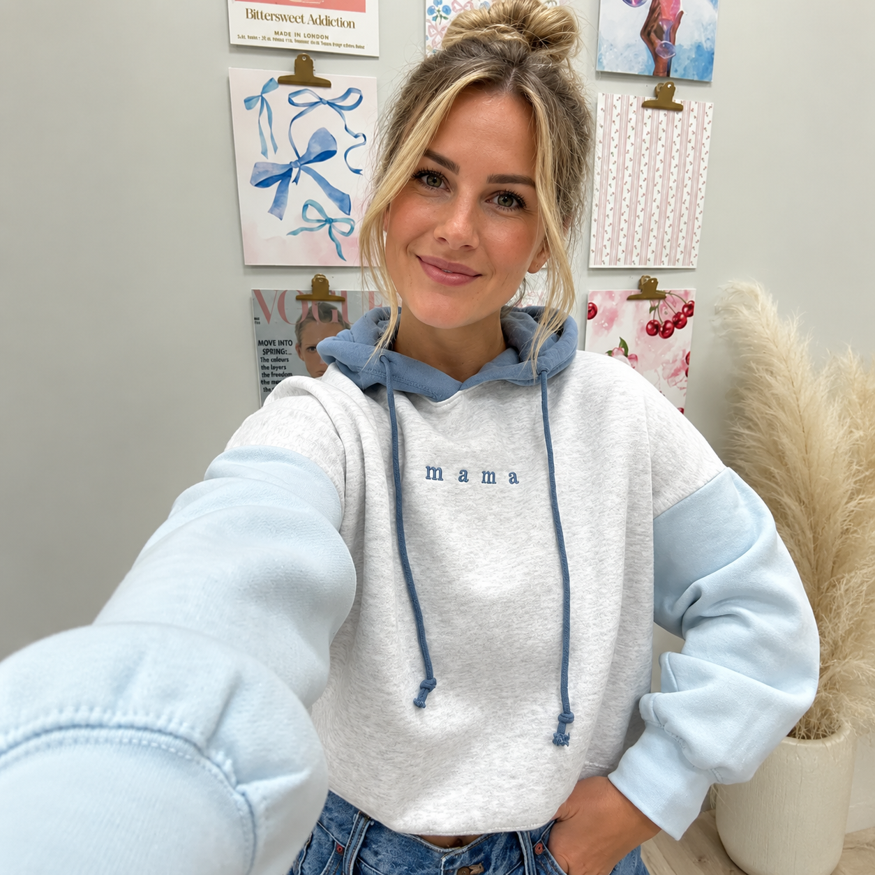 Embroidered Cropped Pullover Hoodie for Women