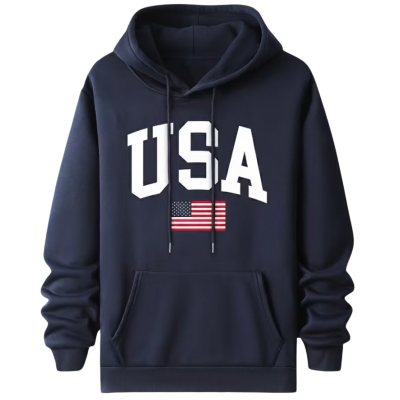 USA Flag Printed Hooded Sweatshirt