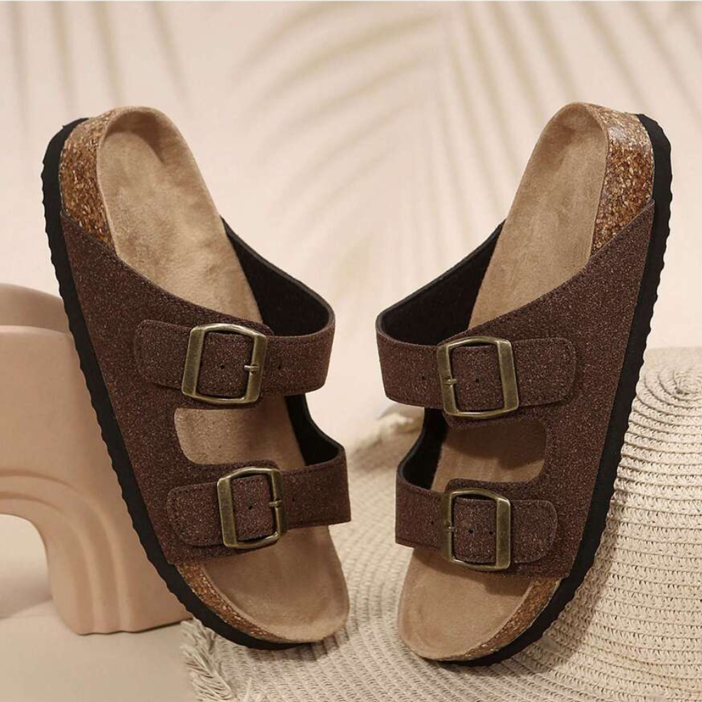 Adjustable Double Buckle Slip On Sandals For Women