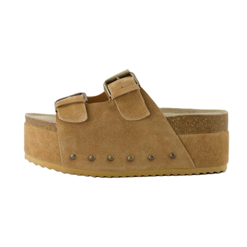 Suede Platform Slide Sandal With Dual Straps For Women