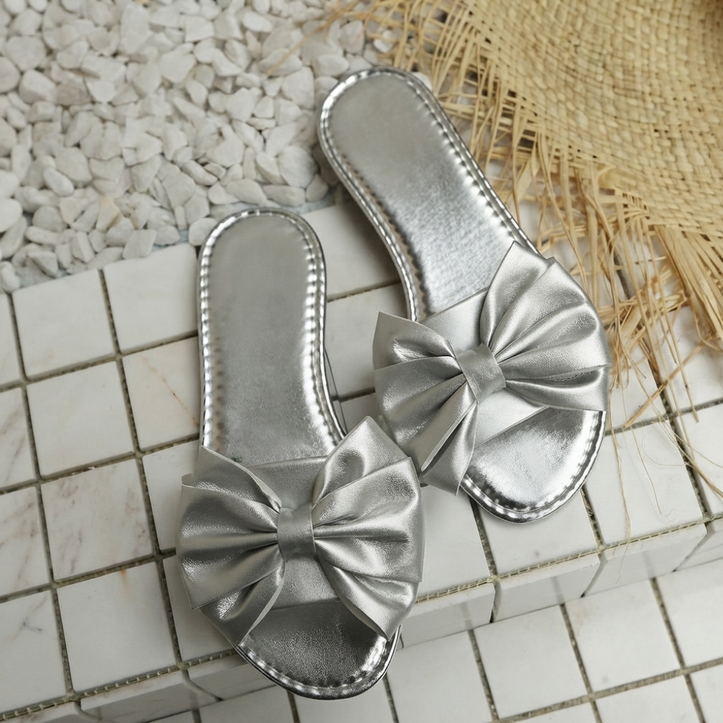 Soft Bow Flat Slide Slip On Sandals For Women Beach And Vacation Wear