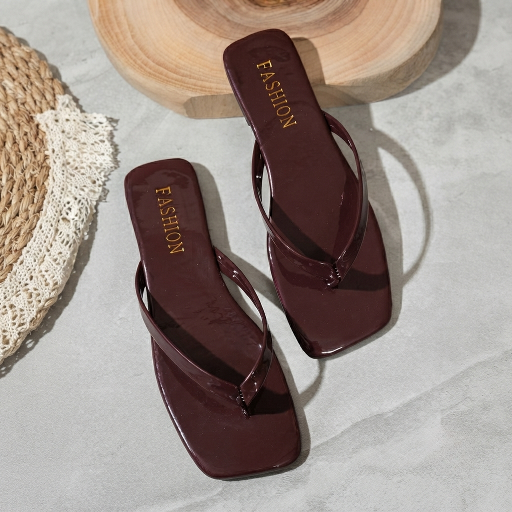 Simple Glossy Flat Flip Flop Sandals For Women Everyday Wear