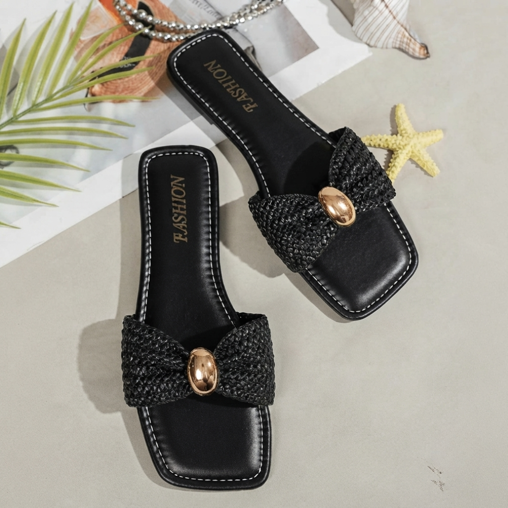 Bow Accent Flat Slide Slip On Sandals For Women