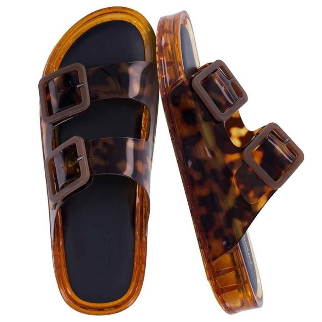 Adjustable Double Buckle Slide Slip On Sandals For Women