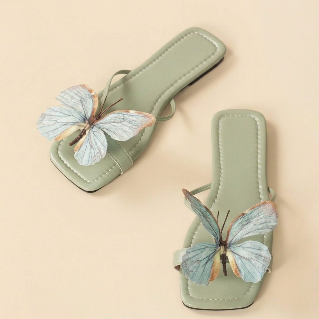 Butterfly Decor Flat Flip Flop Sandals For Women Summer Wear