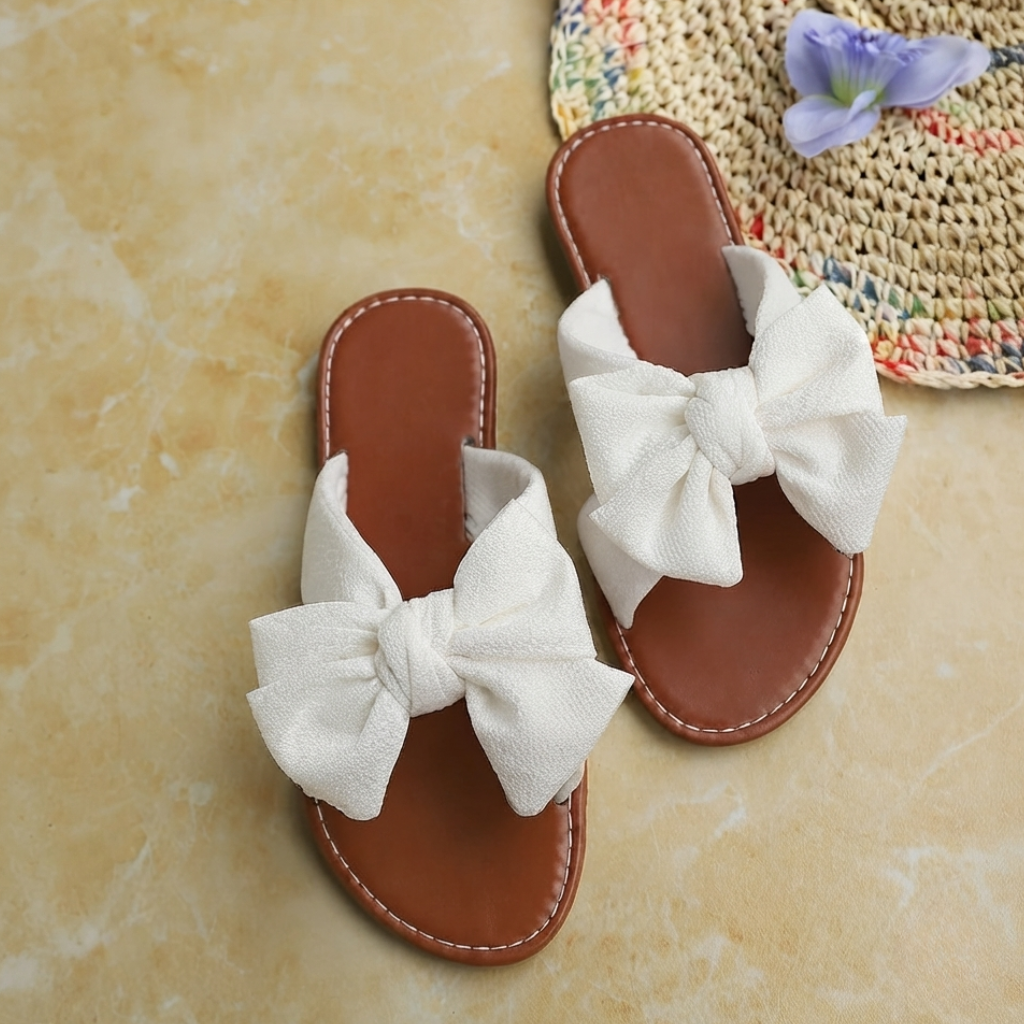 Soft Bow Flat Slide Slip On Sandals For Women Beach And Vacation Wear